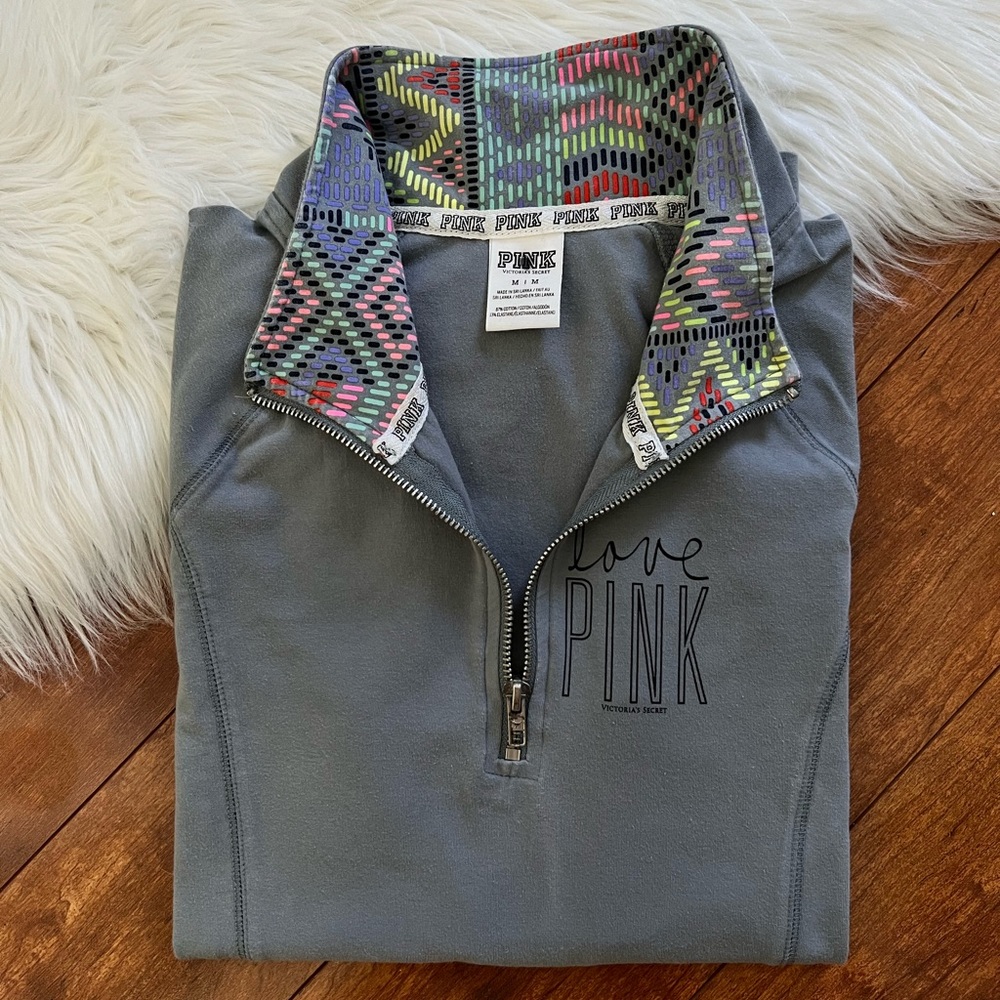 Vintage Victoria’s Secret PINK Gray 1/4 Zip Pullover with Aztec Print Collar